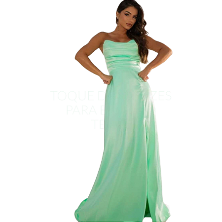 Vestido longo zibeline tomara que caia drapeado com fenda
