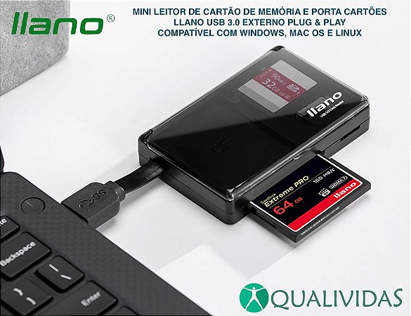 Mini Leitor de cartão de memória USB 3.0 llano porta cartões externo universal