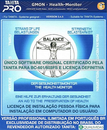 Software Tanita Pro Gmon Health Profissional Ilimitado Balança Tanita BC 601 e BC 603 FS pessoa física