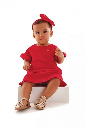 Vestido em Linho Vermelho - UpBaby