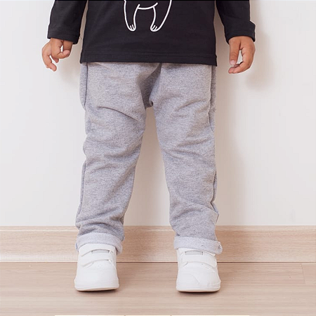 Calça Moletom com Barrinha Virada - Cinza
