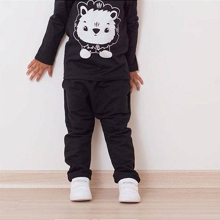 Calça Moletom com Barrinha Virada - Preta