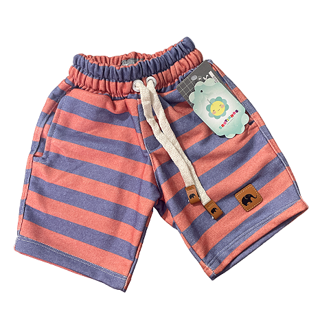 Bermuda Moletom - Listras Laranja e Azul