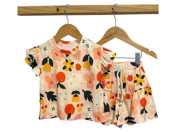 Conjunto Canelado Comfy: Blusinha + Short-Saia