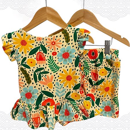 Conjunto Canelado Comfy: Blusinha + Short-Saia