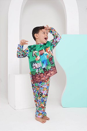 Pijama Manga Longa + Calça - Minecraft
