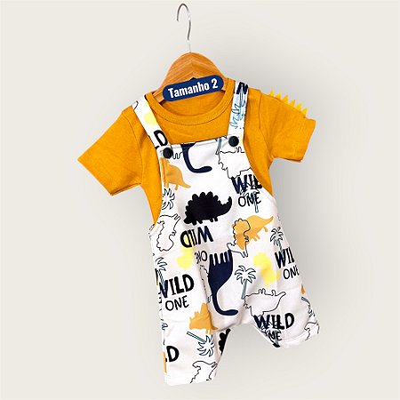 Conjunto T-Shirt Interativa + Jardineira - Dino