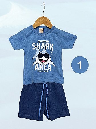 Conjunto T-Shirt + Bermuda Moletom - Tubarão