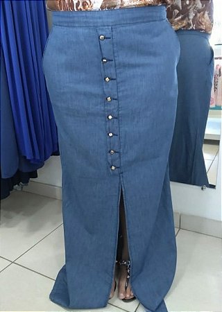 Saia longa jeans tencel