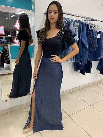 Saia jeans longa