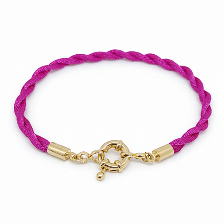 Pulseira Pink de Cetim Trançado Ouro