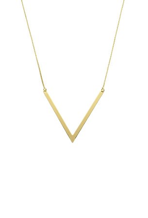 Colar com Pingente de "V" Liso Ouro