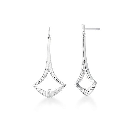 Brinco Pêndulo Losango Vazado com Ponto de Luz Banhado a Ródio