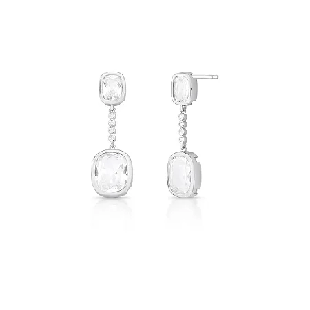 Brinco Pêndulo com Cristais Retangulares Ródio