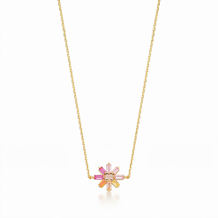 Corrente com Pingente Flor Colorido Ouro