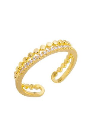 Anel Ajustavel Bolinhas Lisas e Microzirconias Ouro