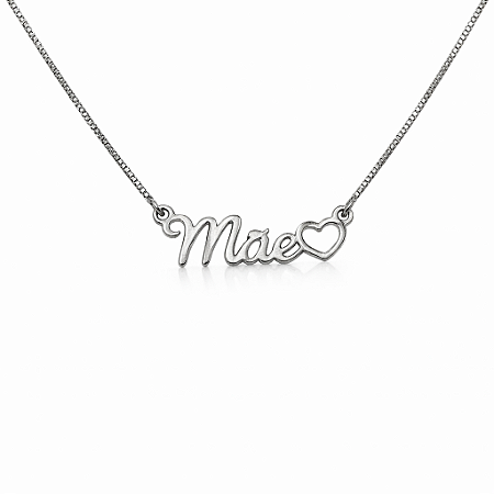 Colar Escrito Mãe e Coração Ródio