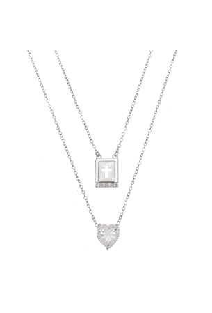 Escapulário com Placa e Zircônia Coração Rodio