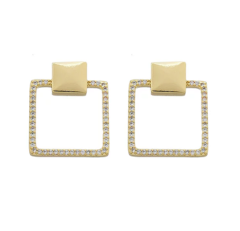 Brinco Geométrico Quadrado Cravejado Ouro