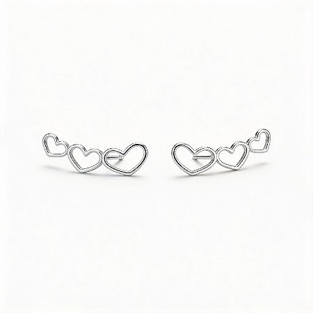 Brinco Ear Cuff Três Corações Vazados Prata