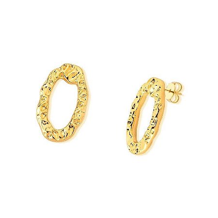 Brinco Forma Orgânica Vazada Amassado Grande Ouro