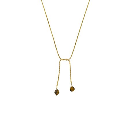 Colar Ajustável com Bola Olho de Tigre Ouro