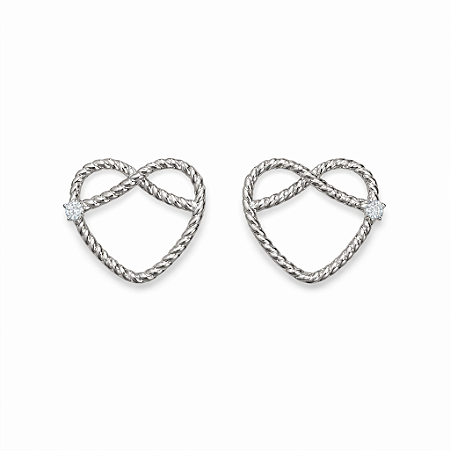 Brinco de Coração Vazado Trançado Ródio