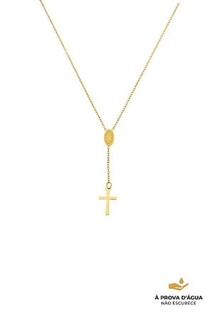 Colar Terço N. Senhora Aço Dourado