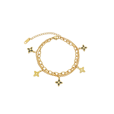 Pulseira Dupla Inspiração Aço Inox Dourado