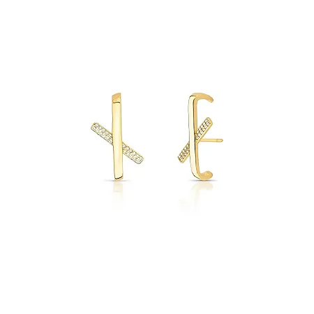 Brinco Ear Hook X Liso e Cravejado Ouro