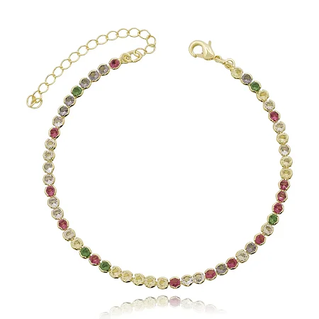 Pulseira Riviera 2,5mm Crav. Inglesa Colorido Ouro