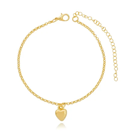 Pulseira Elo Português com Coração Ouro
