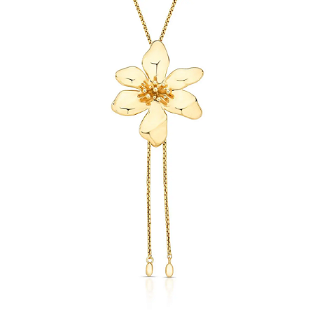 Colar Gravata Regulável com Pingente Flor Ouro