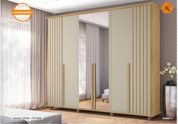 GUARDA ROUPAS 6 PORTAS FRANÇA (ESPELHO OPCIONAL)
