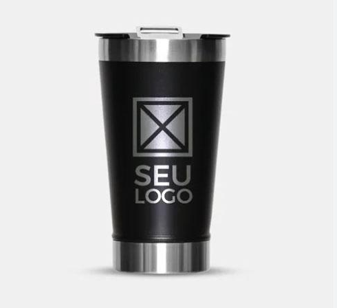 Copo Térmico com Tampa e Abridor 473ml Personalizado à Laser com sua logo / Nome /Frase - Preto