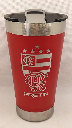 Copo Térmico com Tampa e Abridor 473ml Personalizado à Laser com sua logo / Nome /Frase - Vermelho