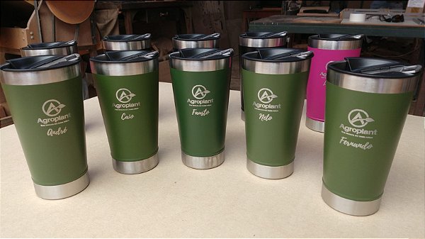 Kit 3 Copos Térmicos com Tampa e Abridor 473ml - Personalizados a Laser