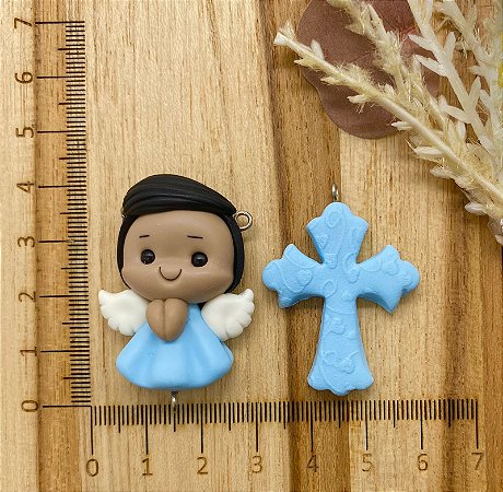 BISCUIT KIT ANJINHO E CRUCIFIXO AZUL NOVO