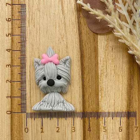 BISCUIT YORKSHIRE CINZA COM LAÇO ROSA