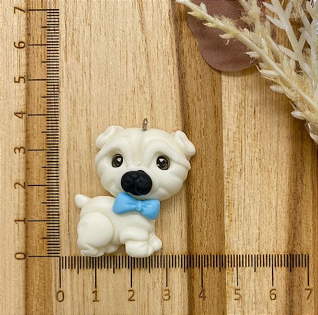 BISCUIT PUG BRANCO GRAVATA AZUL