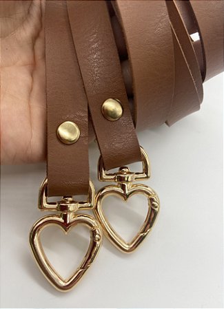 ALÇA DE BOLSA MONTANA CARAMELO COM FECHO MOSQUETÃO CORAÇÃO DOURADO