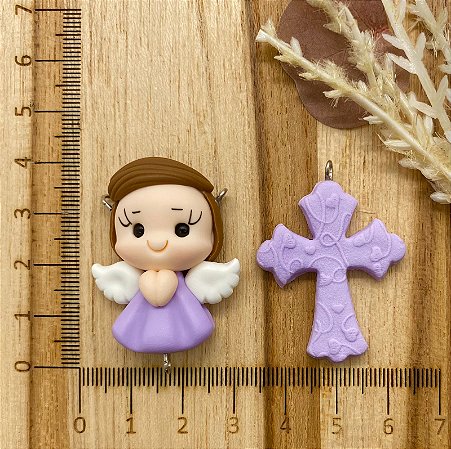 BISCUIT KIT ANJINHO LILÁS E CRUCIFIXO