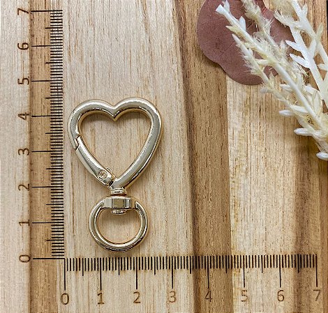 FECHO MOSQUETÃO ARTICULADO  CORAÇÃO DE METAL DOURADO 4,4CM - 2pçs