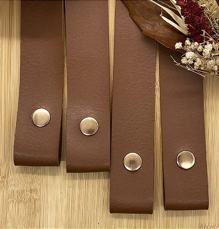 ALÇA PARA BOLSA CARAMELO COM BOTÃO DE PRESSÃO DOURADO - PAR