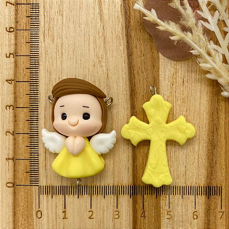 BISCUIT KIT ANJINHO E CRUCIFIXO AMARELO