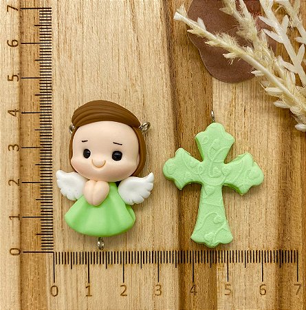 BISCUIT KIT ANJINHO E CRUCIFIXO VERDE
