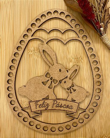 BASE MDF OVO PÁSCOA 20 CM 2 COELHINHOS