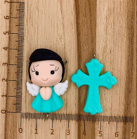 KIT BISCUIT ANJINHO TURQUESA CABELO PRETO