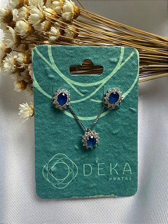 Conjunto Azul Safira Zirconia Cravejada