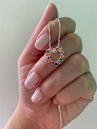 CONJUNTO CORAÇÃO COLORIDO CRAVEJADO